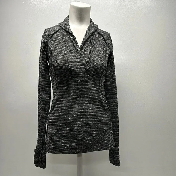 Lululemon Think Fast Pullover Long Sleeve Top Charcoal Herringbone Black Size 6 - Picture 1 of 11